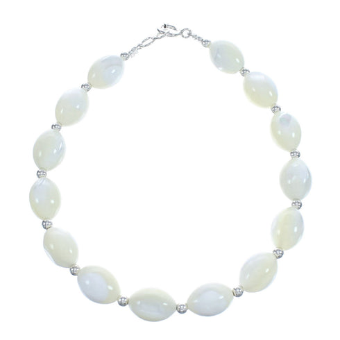 Native American Genuine Sterling Silver Mother of Pearl Bead Bracelet JX123367